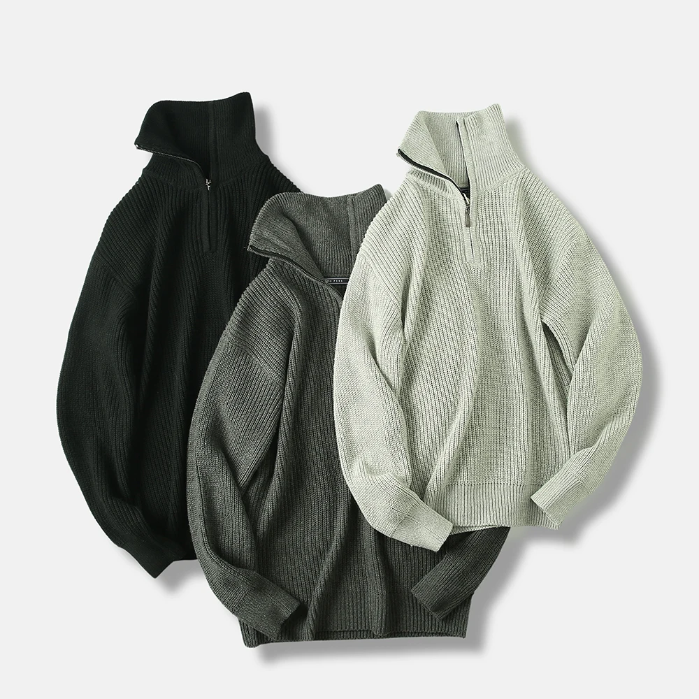 

Men's High Ne Knitted Sweater f Zipper Base Layer Faion Urban Sle Long Sve Polyester Fiber Warm Casual Wear