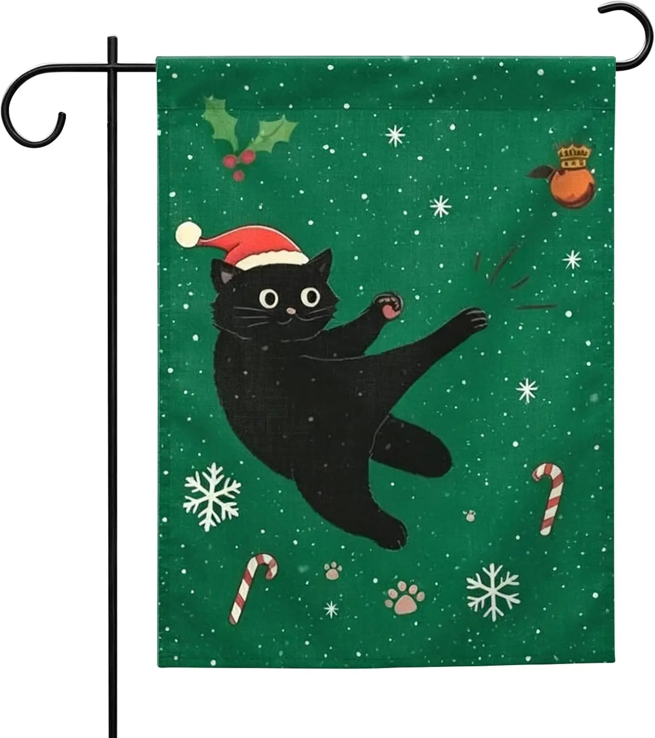 Christmas Black Cat Garden Flag 12x18 Inch Xmas Candy Cane Yard Flag | Adorable Black Cat & Candy Cane Design Double-Sid uui