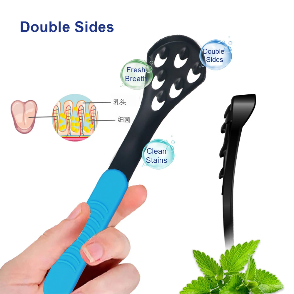 Double Sides Tongue Cleaner 6 Holes Stainless Steel Tongue Scraper Metal Tongue Brush Oral Care Kit Fresh Breath Tool Adult