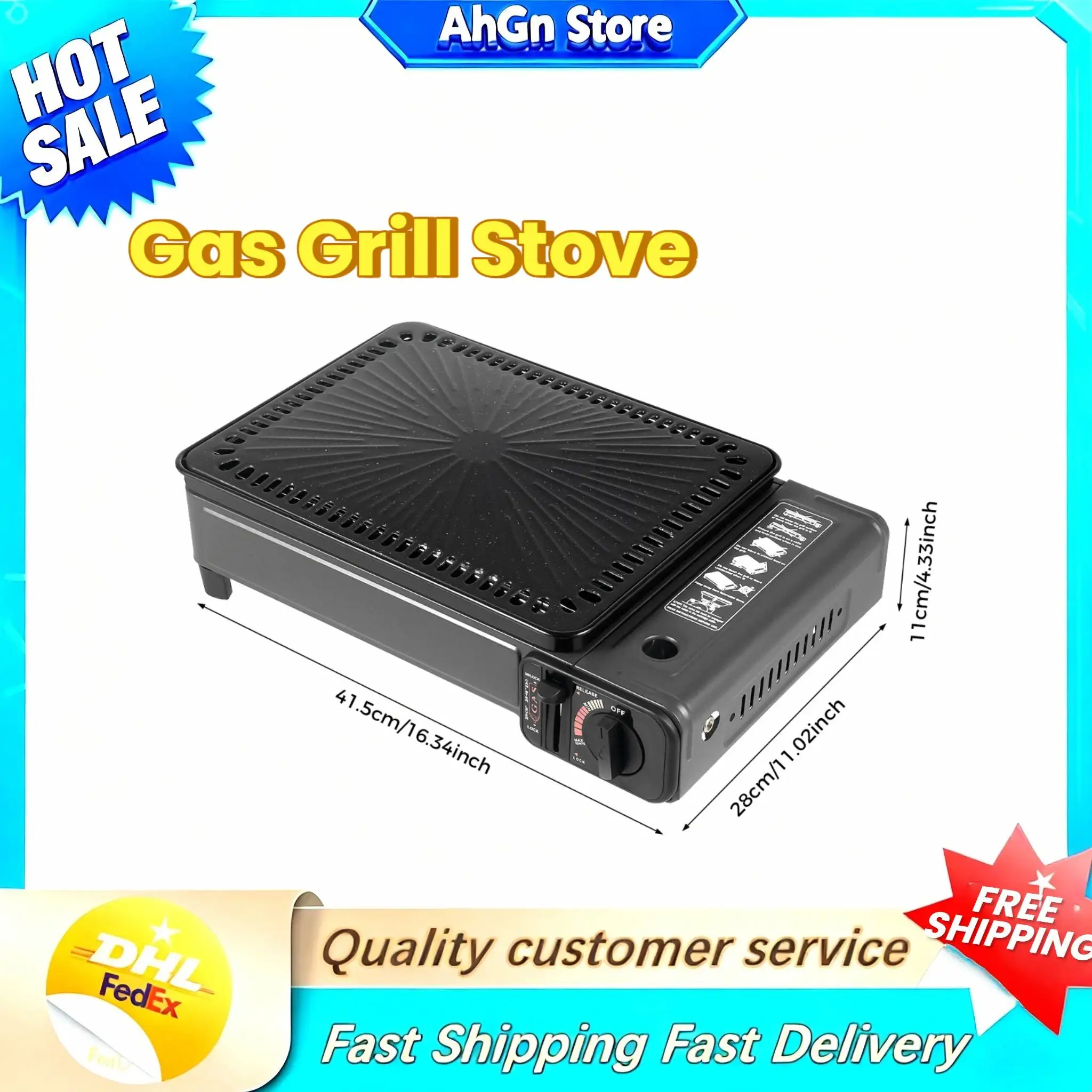 

Butane Grill Stove Portable Camping Grill Gas Stove Portable Butane Gas Stove Adjustable Firepower with Baking Sheet