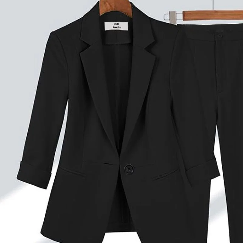 Imagem -06 - Conjunto Profissional de Duas Peças de Terno Feminino Blazers Femininos Jaqueta Slim Fit Cabolsa e Calça Moda Coreana Elegante Primavera Outono