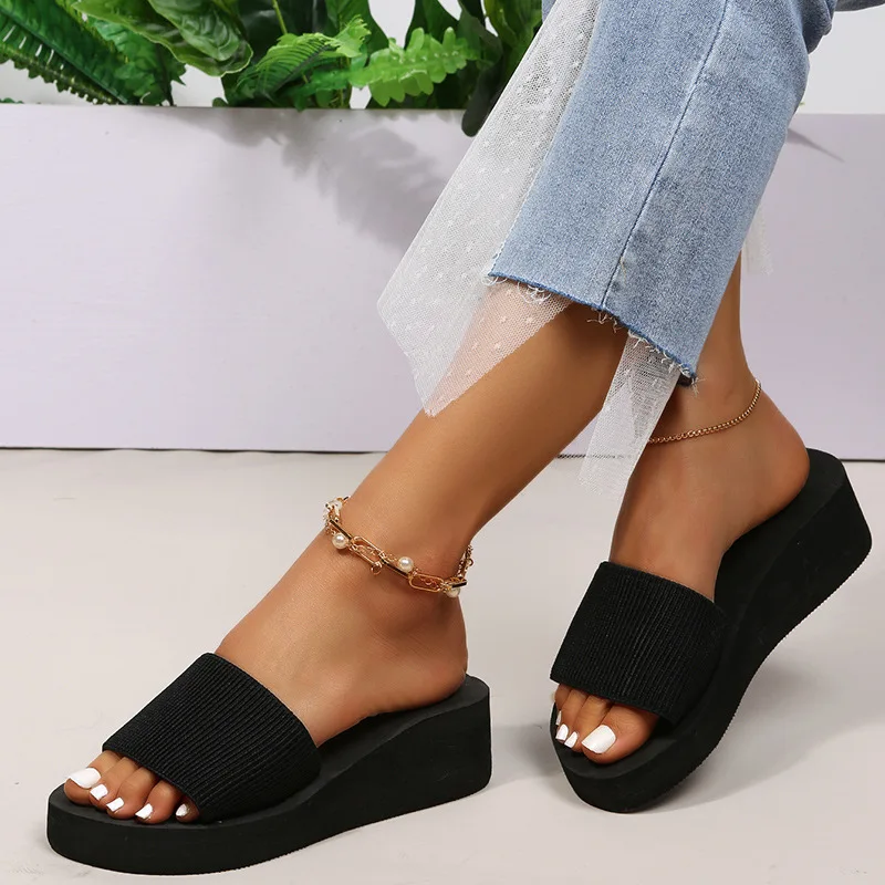 Knitted Wedges Slippers for Women 2023 Summer Chunky Platform Wedge Heels Sandals Woman Light Thick Sole Beach Shoes Mujer