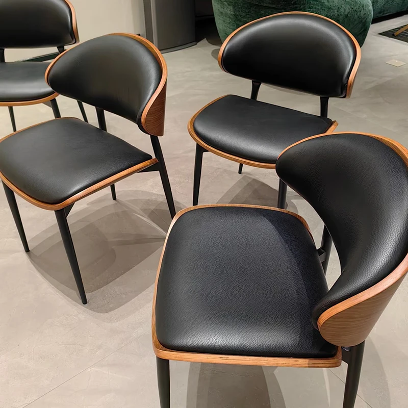 

Modern Leather Solid Wood Dining Chairs Light Luxury Leisure Home Ergonomic Chairs Sencillo Y Bonito Dining Room Furniture