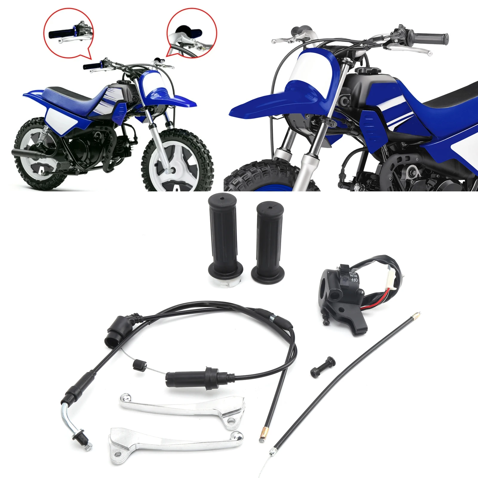 Brake Handle Brake Lever Throttle Grip Cable Brake Lever Ignition Switch Kit Fit for YZinger 50/PeeWee PW50 Throttle Grip