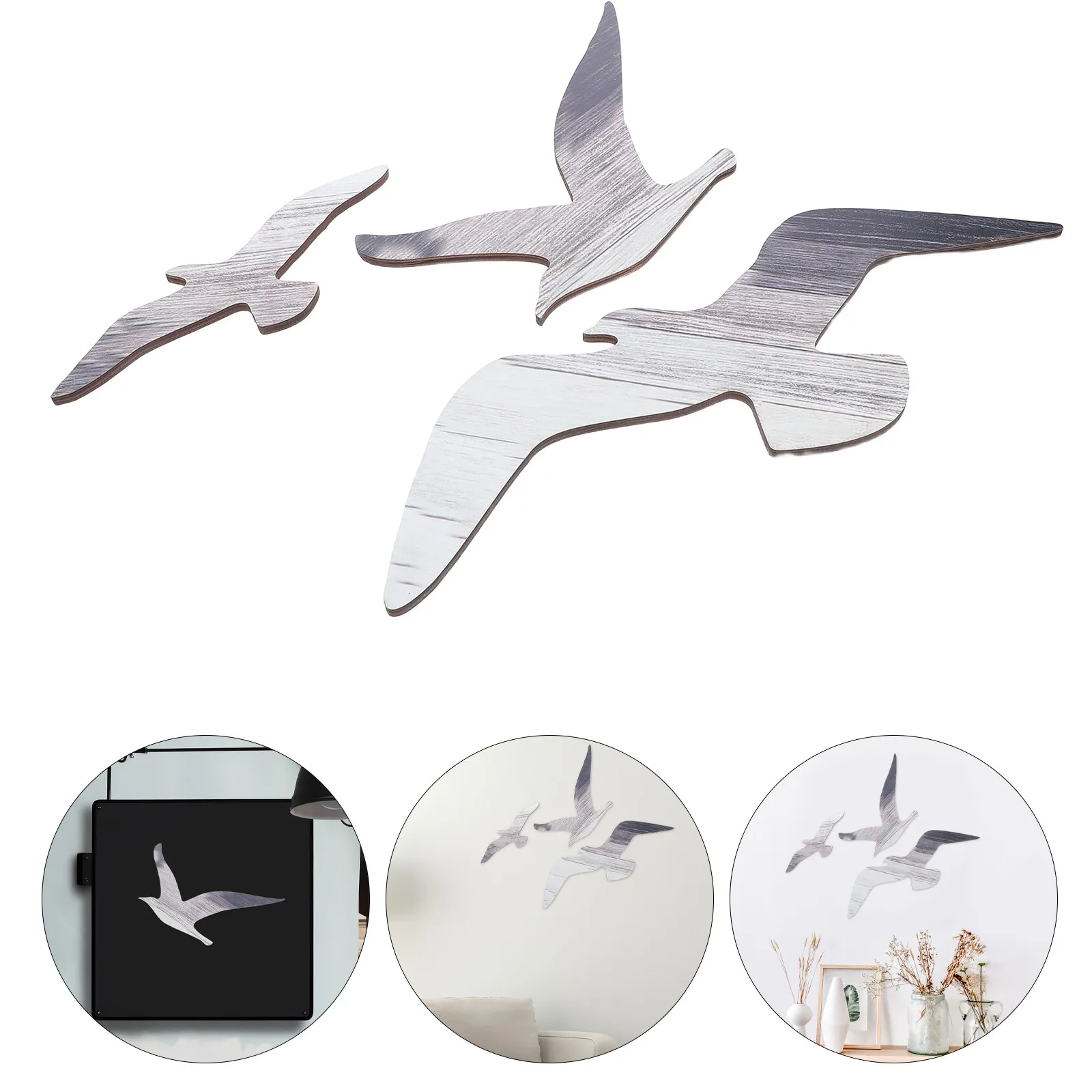3Pcs Wooden Wall Art Wood For Living Room Wall Decor Decor Seagull Sculpture Mediterranean Coastal Vintage