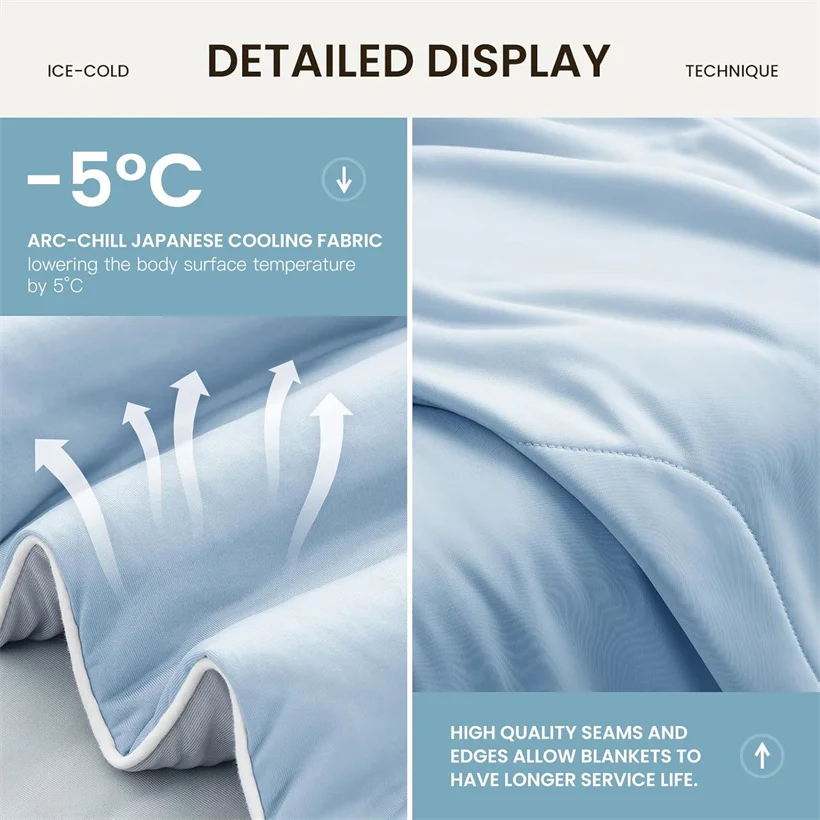 Smooth Silk Cooling Blanket Lightweight Breathable Cooling Comforter Luxury Throws Blanket with Double Side Cold Cooled Fabric