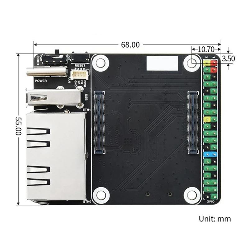 Waveshare CM4-DUAL-ETH-MINI Expansion Board For Raspberry Pi Compute Module 4 RJ45 Dual Gigabit Ethernet Port Expansion Board