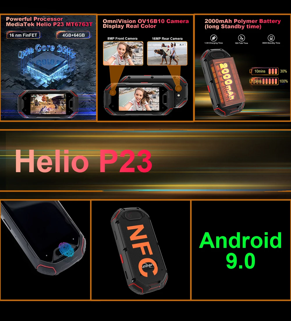 Unihertz ATOM Mini Rugged Smartphone 4GB 64GB Android 9 Octa Core 2.45 inch Unlocked Cellphone 2000mAh NFC