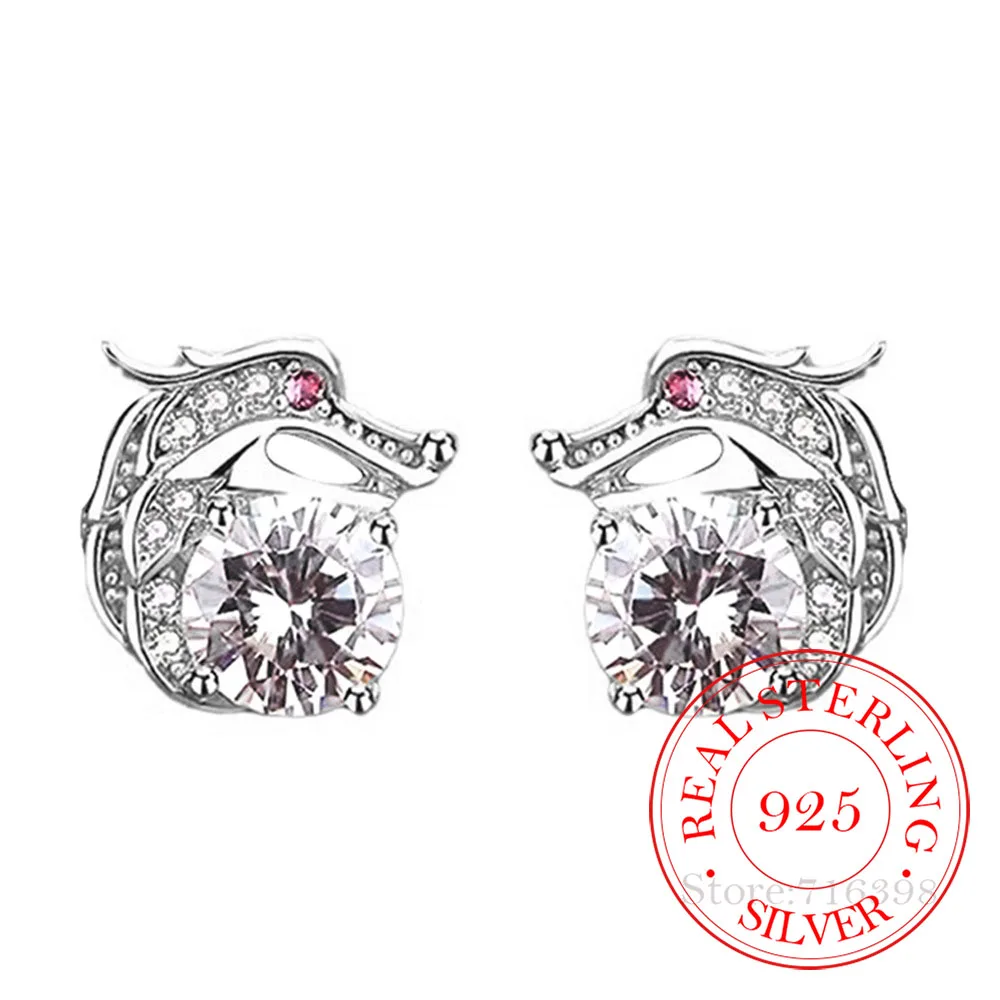 925 Sterling Silver Red Eye Crystal Dragon Stud Earrings For Women Luxury Designer Jewelry Best Selling Offers