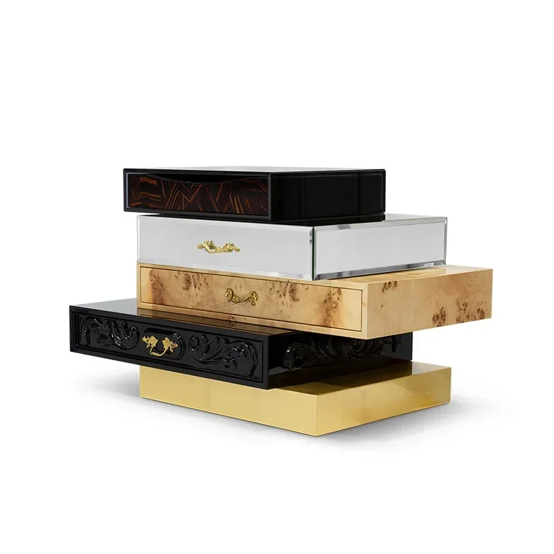 

Light luxury irregular solid wood bedside table, multi-layer bedroom home modern design high-end creative decorative locker