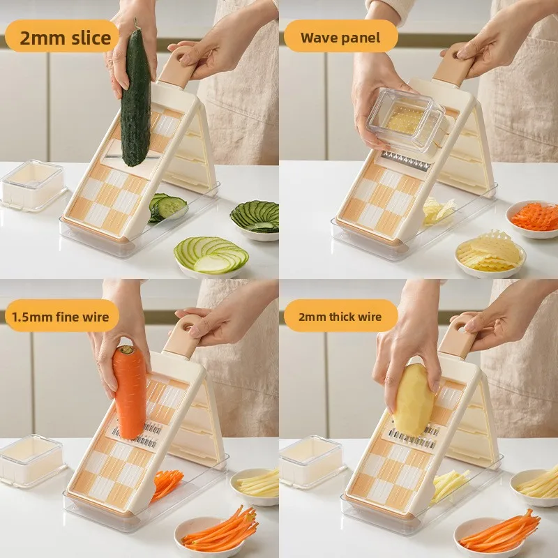 Vegetable Slicer Mandoline 4 In 1 Multifunctional Grater With Hand Guard Container For Potato Carrot Onion Home Kitchen Food Pre