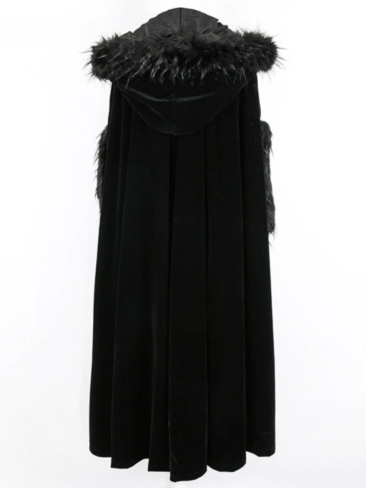 Nerazzurri Velvet Long Coat Women's Hooded Faux  Fur Collar Cape Dark Style Street Fashion Windbreaker Straight Cut Polyes...