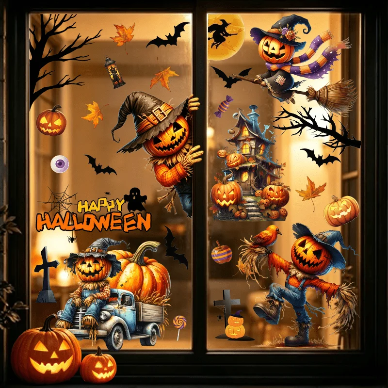 3pcs Halloween Window Sticker,suitable for cabinet,glass doors,windows and wall decor,holiday decoration,freely DIY combinable