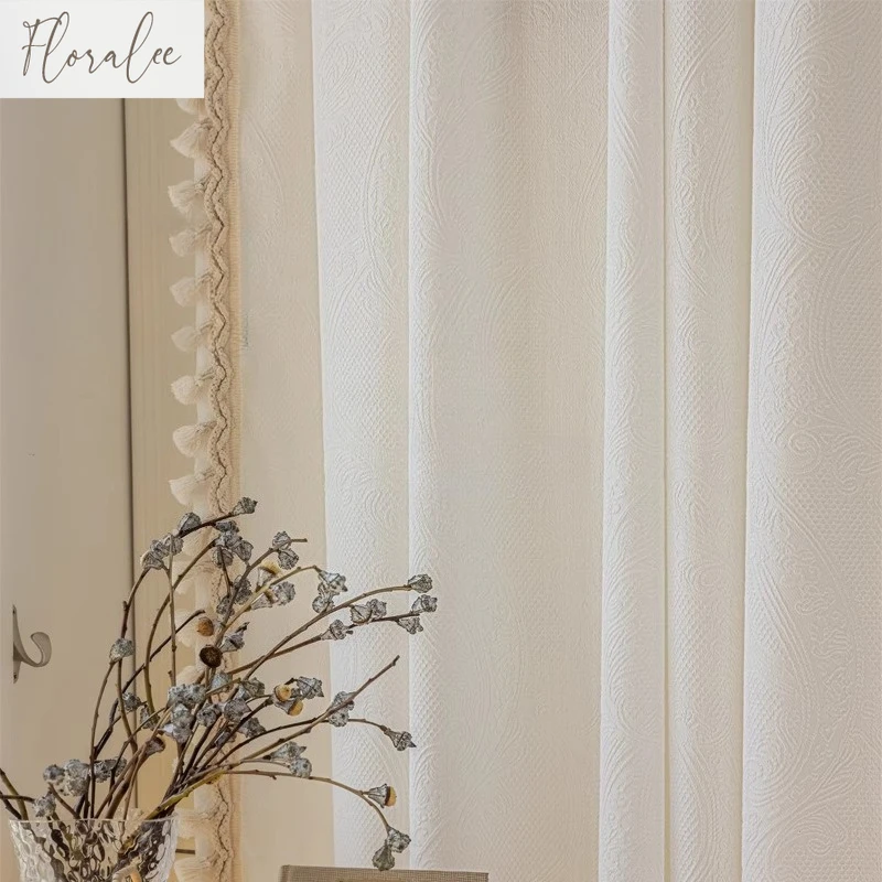 Relief Gauze Curtains for Living Room Bedroom Window Screen French Retro Thickened Cream Transparent Villa Curtain Luxury