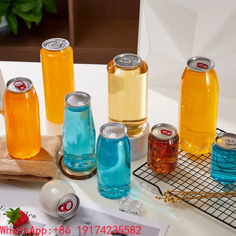

High-quality PET Plastic Juice Cans Bottles With Secure Easy Open Aluminum Lid for Leak-Proof Sealing