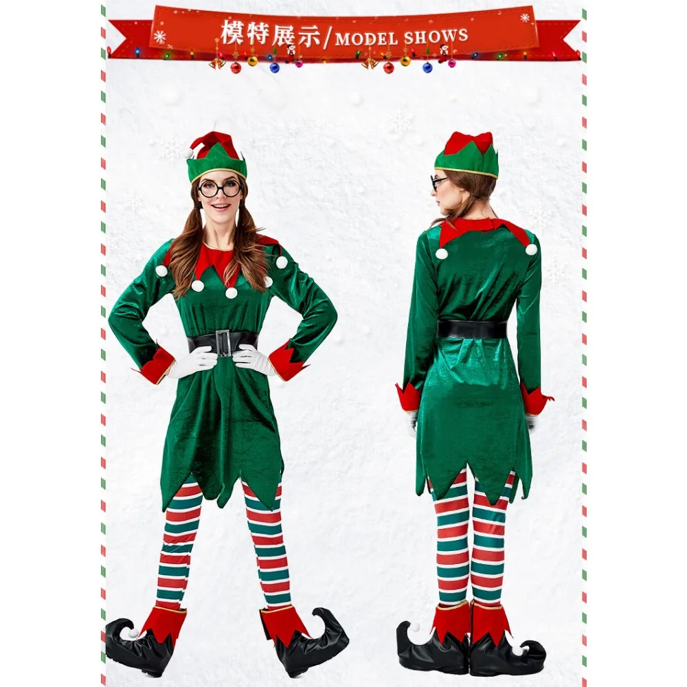 ชุดคอสเพลย์คู่ครอบครัวผู้ใหญ่ซานตาเอลฟ์เครื่องแต่งกายคริสมาสต์ขนาดใหญ่พิเศษสำหรับผู้ชายผู้หญิง