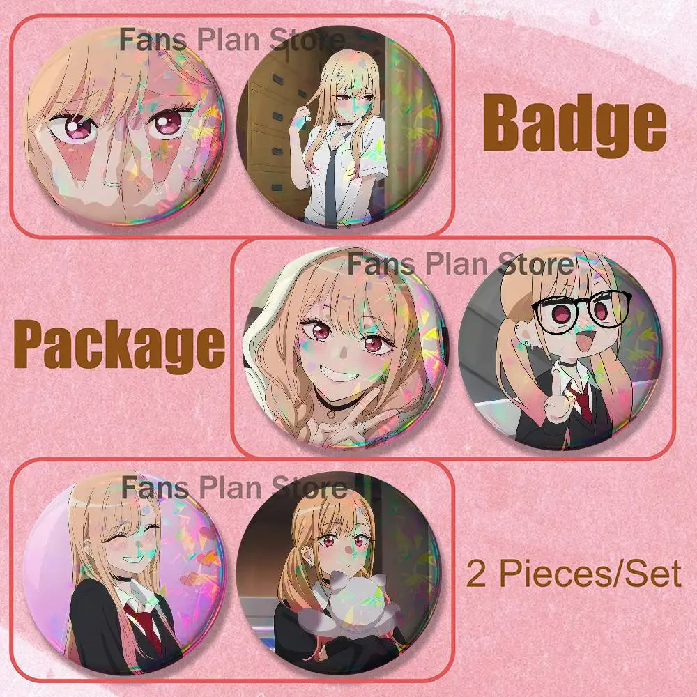 M-Marin Kitagawa 2-piece Set Enamel Pins Cartoon Anime Badge Fashion Jewelry Accessories Round Snap-in Brooch On Backpack
