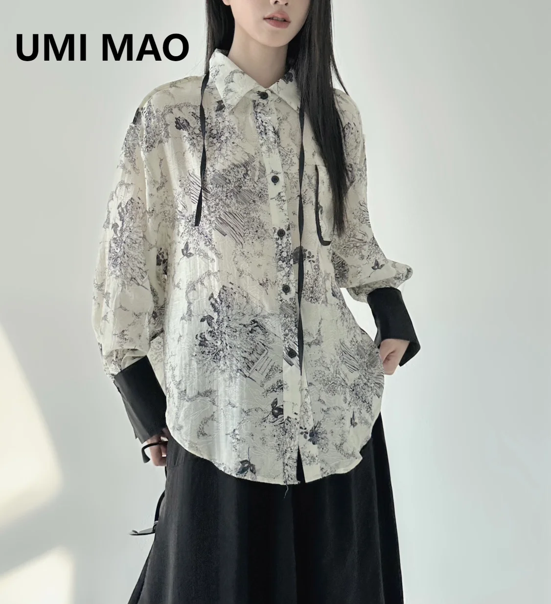 UMI MAO Yamamoto Dark Top Femme Original Designer Spring Summer Jacquard Long Sleeve Thin Collared Shirt For Women