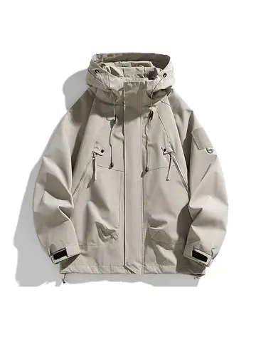 Windbreakers Men Hooded Jacket Zipper Coat Cargo Waterproof Black Bomber Camping Loose Thin Softshell Hooded Hiking Jacket