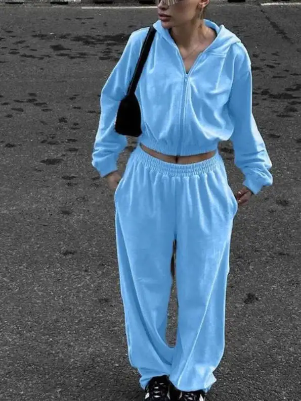 

Женский комплект спортивной одежды, модный длинный воротник све, свитер на молнии с завязкой на талии, эластичные брюки, костюм из двух предметов