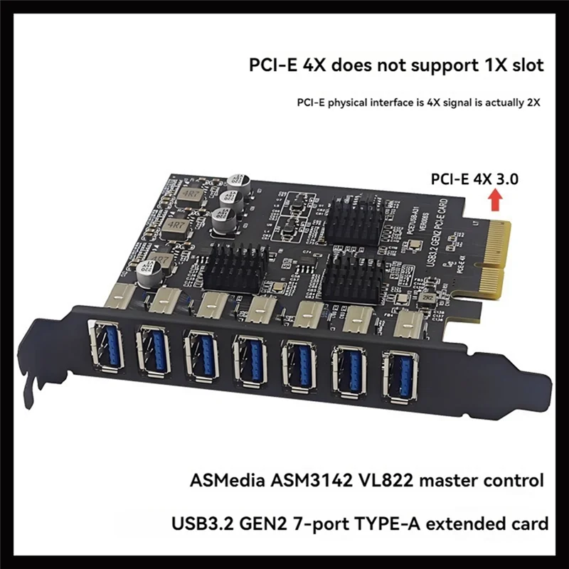 Superior-USB3.2 GEN2 10Gbps Pcie Expansion Card TYPE-A PCI-E 4X To 7 Ports USB 3.0 Expansion Adapter Card PCI-E Controller Card