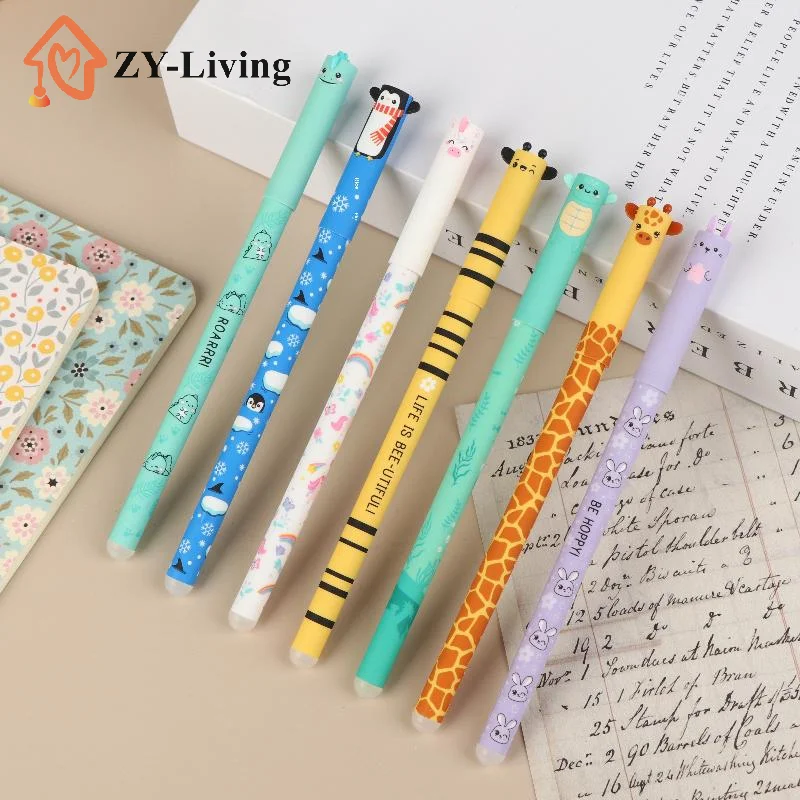 

7Pcs 0.5mm Pen Cartoon Animals Bee Rabbit Giraffe Colored Erasable Gel Pen For Writing School Supplies