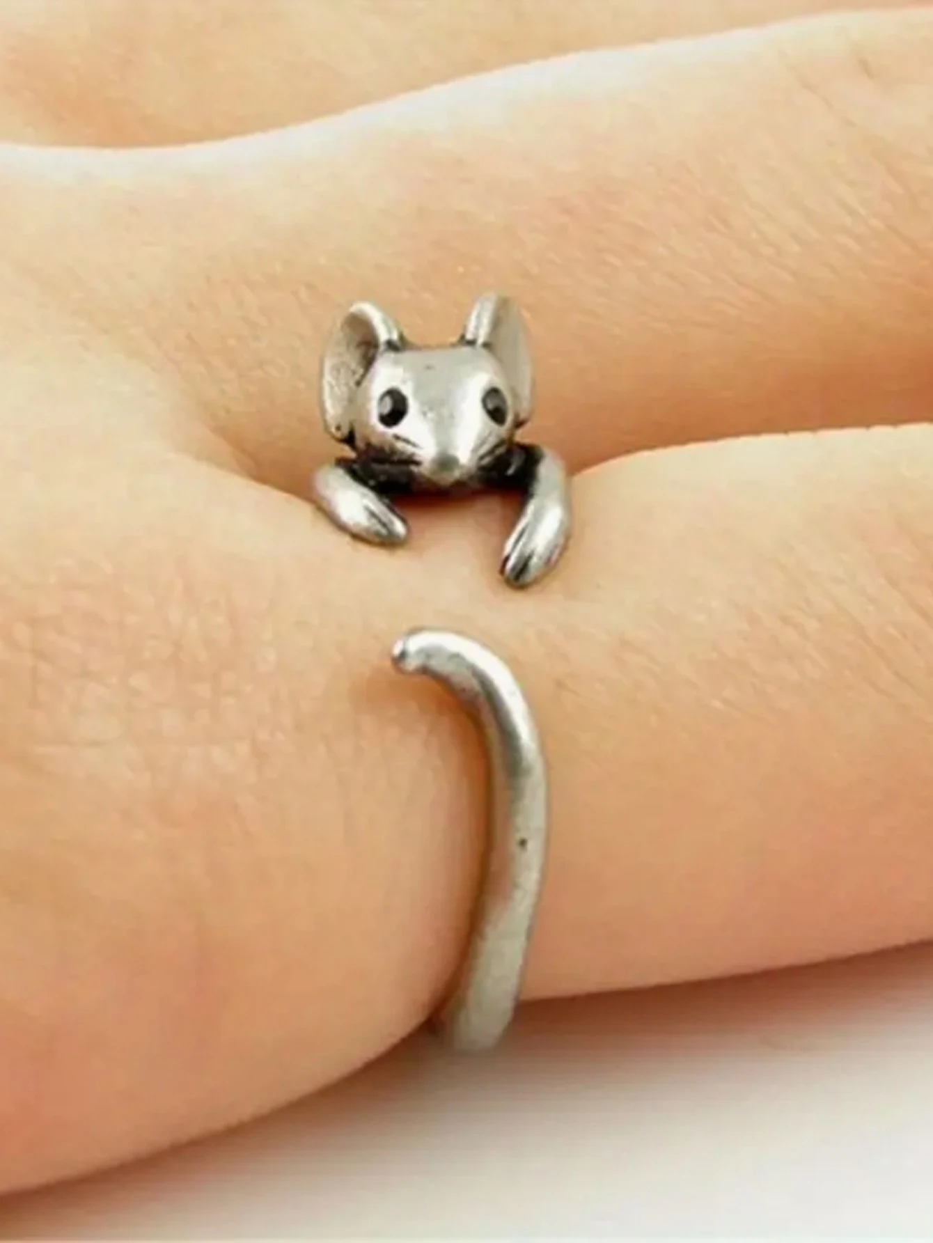 Cute Rat Ring Silver Plated Adjustable Cuff Ring Lovely Gift For Teen Girls Match Daily Outfits Special Party Decor