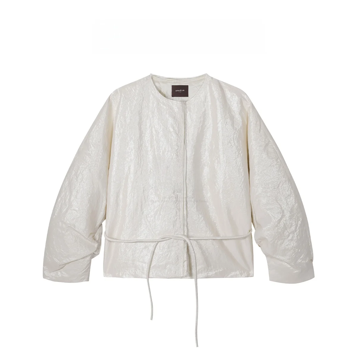 

alpw Chinese Sle Women's down Jaet round Ne Belted Floating Light Silk Du Feather Thi Warm Coat for Winter