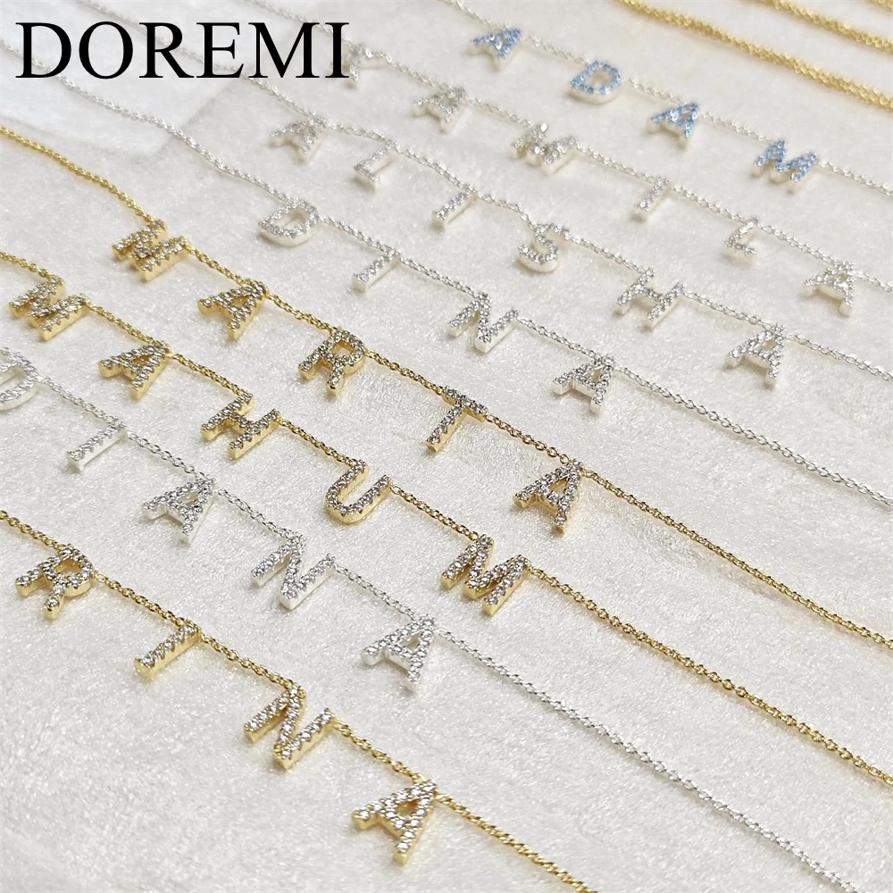 DOREMI Customized Gift Jewelry 9mm Crystal Letter Names Necklace Colorful Birthstone Cz Charms Choker Necklace