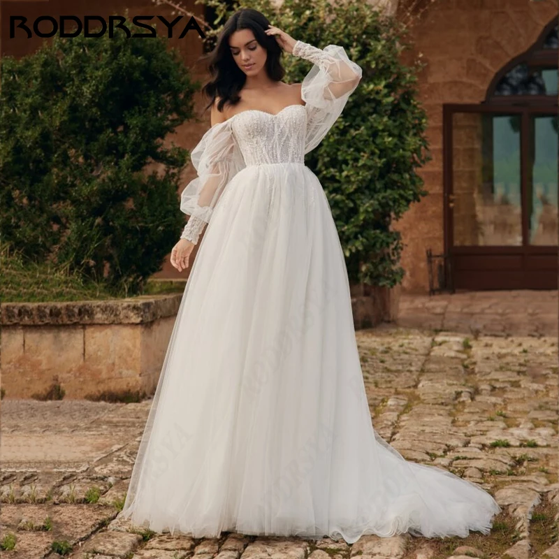 RODDRSYA Puff Sleeve High Split Wedding Dresses Sweetheart Tulle Robe De Mariée A-line Backless Bridal Party For Women 2024