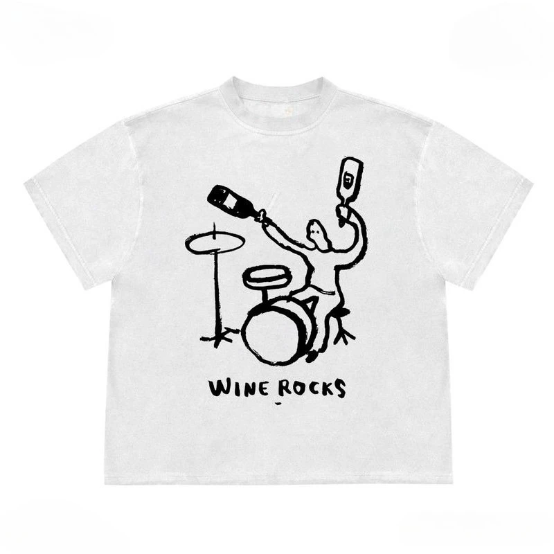 

Creative WINE ROCKS Printed Pure Cotton T-shirt Men and Women with The Same Round Neck CottonShort-sleeved T-shirt Funny Clothes