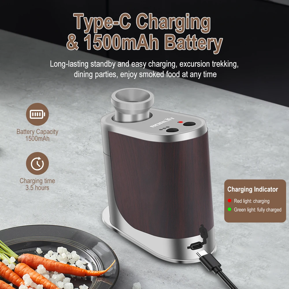 BORUiT Rook Infuser Type-C Oplaadbare Voedsel Drinken Koude Rook Generator Bar Draagbare Moleculaire Keuken Roken Pistool Vlees BBQ