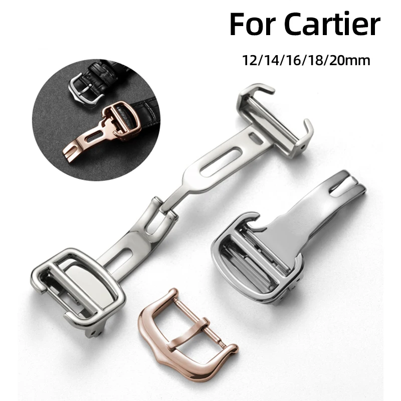 Uhrenschnalle für Cartier TANK RONDE BALLON BLEU Lederarmband Matel Schnalle Universeller Edelstahl-Uhrenverschluss 14/16/18/20 mm12