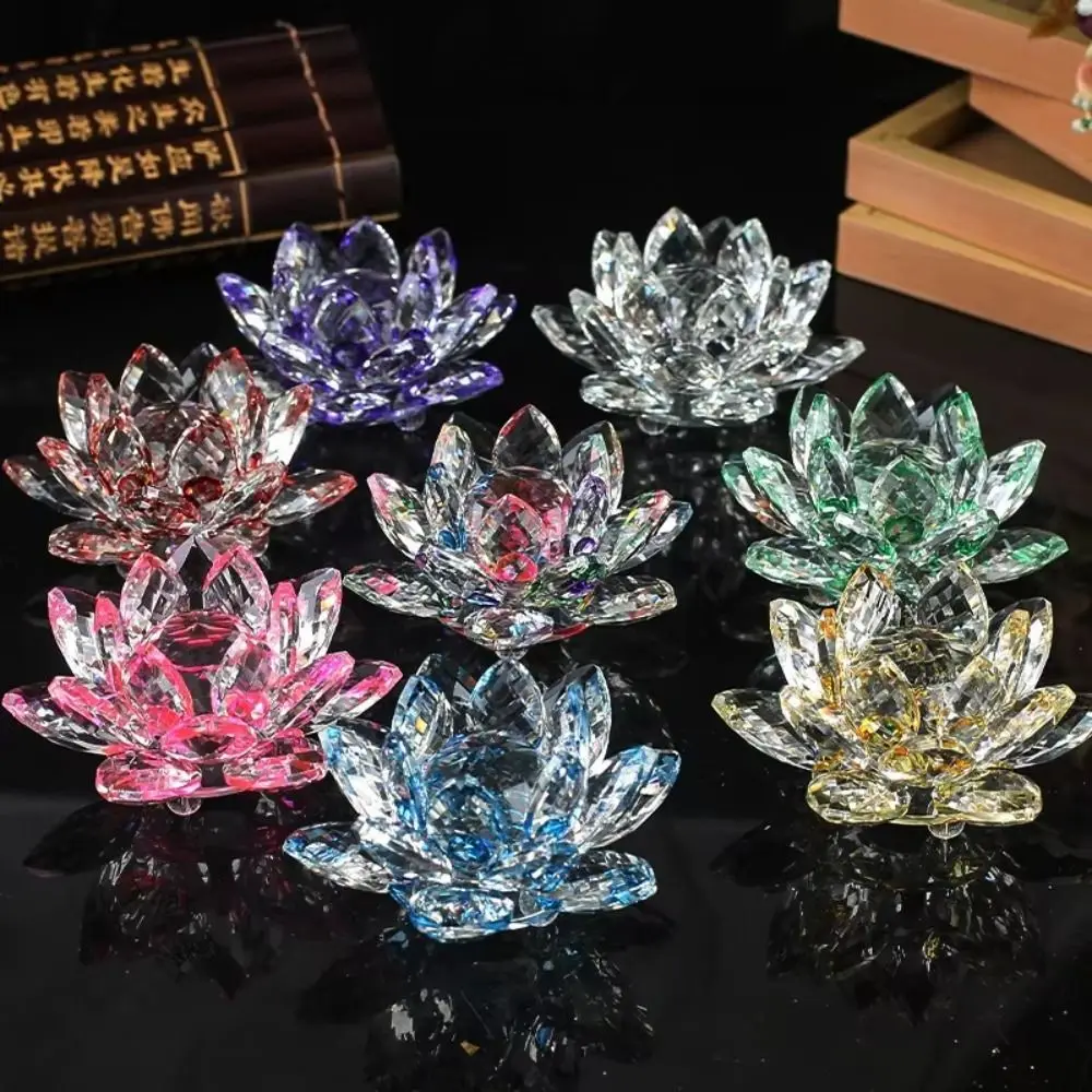 60-140mm Crystal Lotus Flower Figurine Lotus Flower Decor Multi-Color Lotus Flower Ornament Paperweight Table Ornaments
