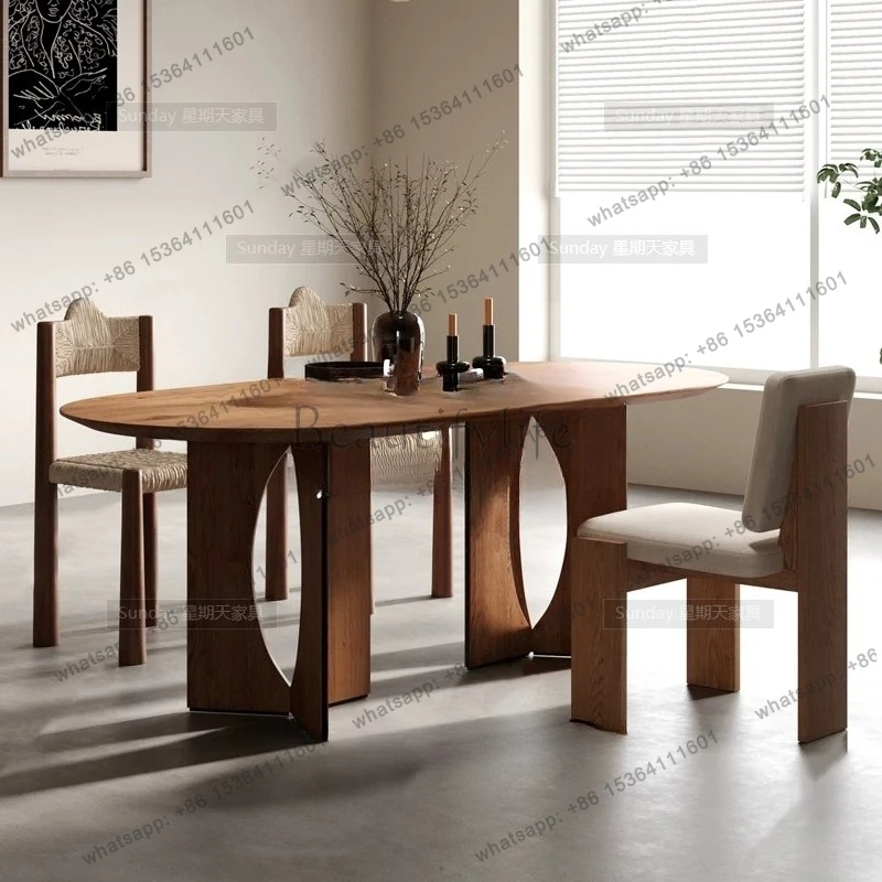 

Solid wood wabi-sabi style log dining table vintage home oval used pre-fashioned dining table