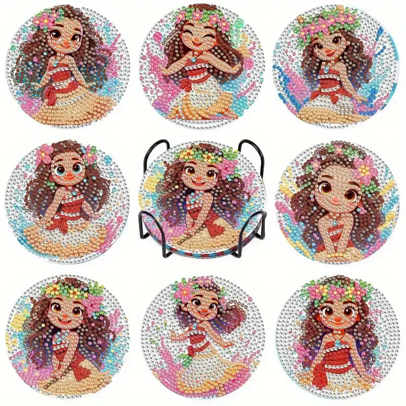 

New Arrival Princess Series Fairy Tale DIY Diamond Painting Coasters with Holder Home Deco Creative Handmade Cup Mat Souvenirs