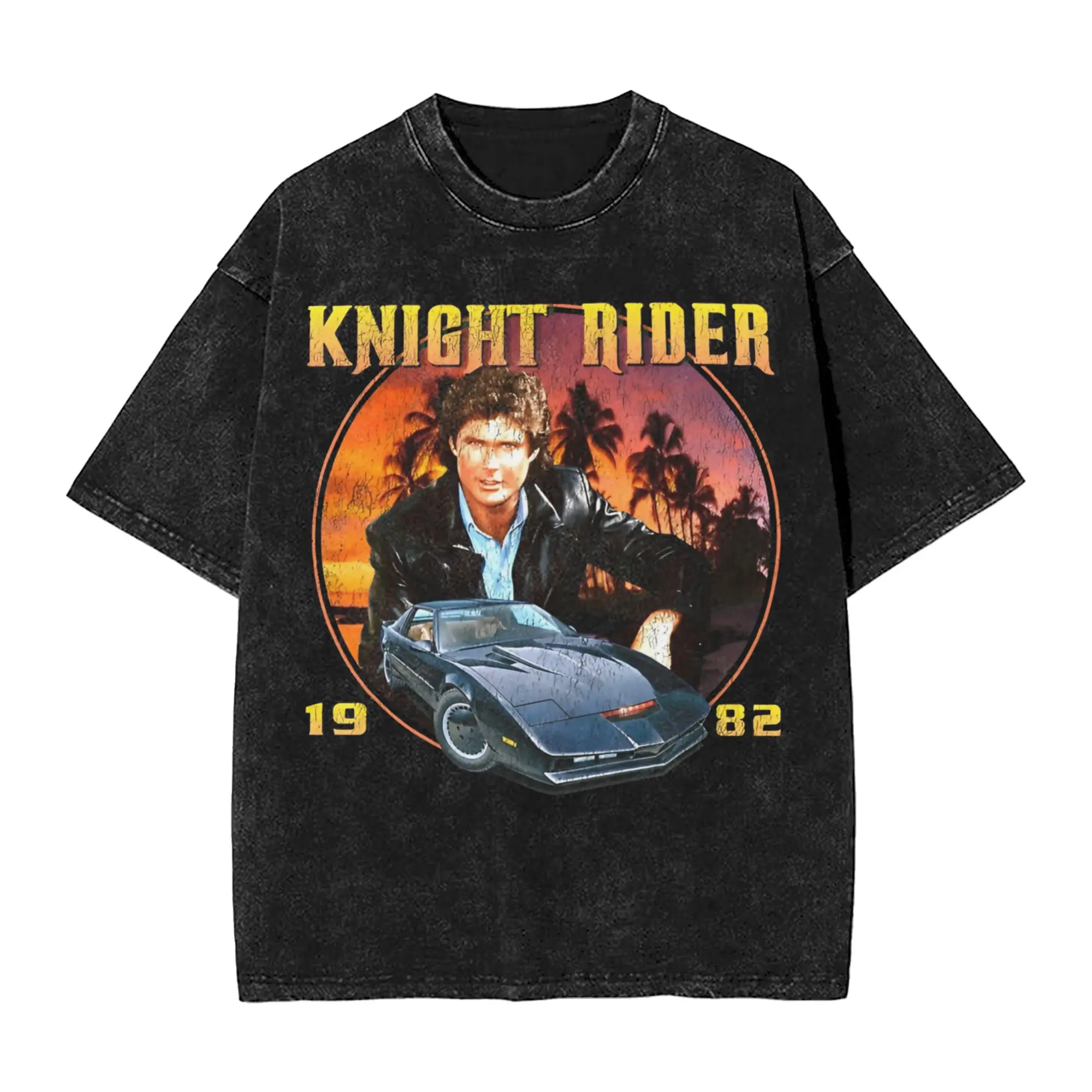 Knight Rider Industries KITT Worn Vintage Washed T Shirts 100% Cotton Casual T-Shirt Crew Neck  Tee Shirt Short Sleeve Clothing