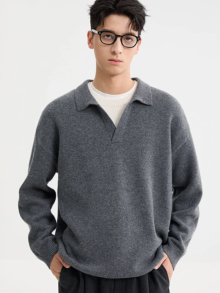 

Высококачественный мужской повседневный шерстяной свитер с воротником, свободный крой, имитация двухслойности, осенняя новинка
