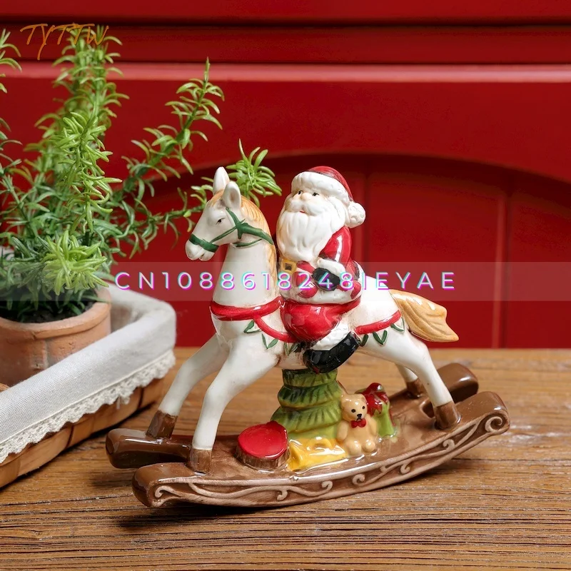 American Retro Gift Santa Claus Rocking Horse Ceramic Foreign Trade Unique Home Collection Gift Decoration Ornaments