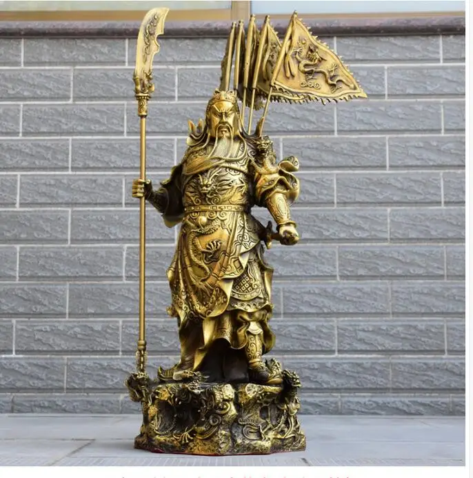60CM huge HOME shop Hall Bring wealth Recruit money GOOD LUCK God of fortune royal 9 Dragons guan gong FENG SHUI Brass statue