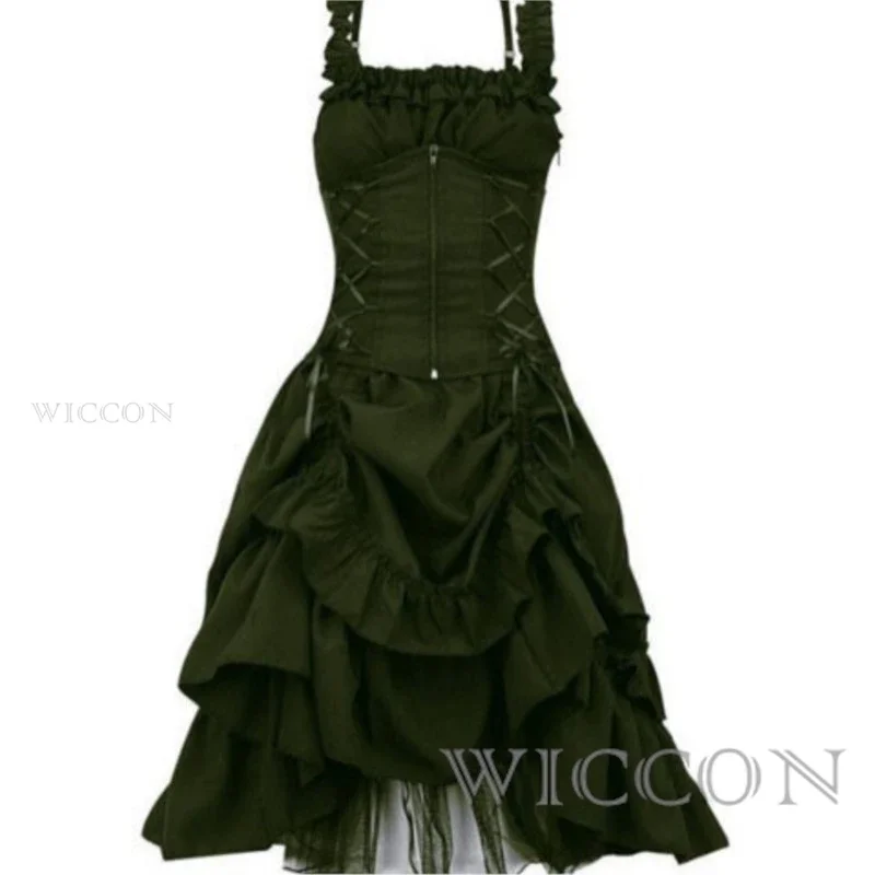 Halloween Medieval Cosplay Vintage Elegant Lace Up Corset Waist Vampire Gothic Retro Y2K Women Punk Sexy Sleeveless Lolita Dress