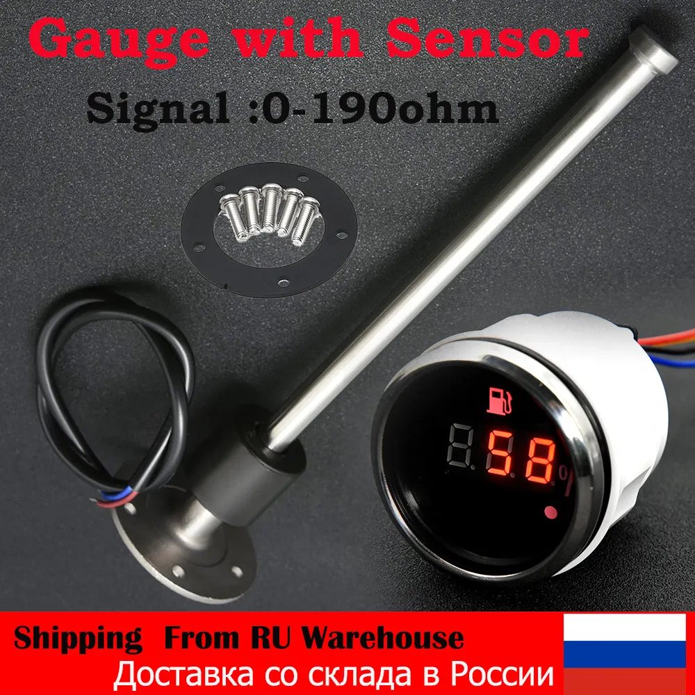 A 52mm Fuel Level Meter With Red Backlight 0-190 Ohm Fuel Level Gauge With Fuel Level Sensor Oil Indicator Range 100-575mm Senso