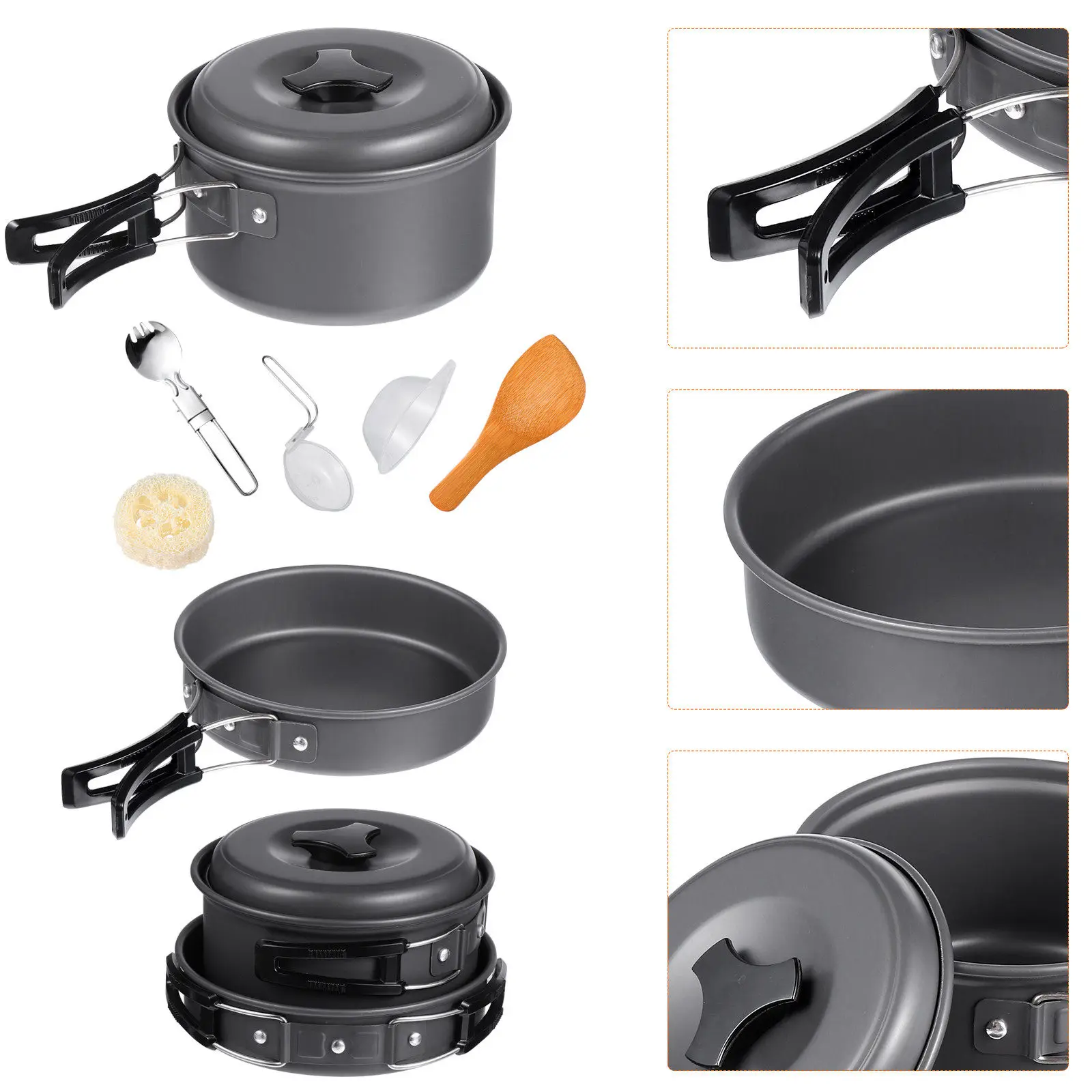 1Set Eco Friendly Safe Camping Cookware Set Non Deforming Aluminum Alloy Outdoor Cooking Set for Hiking Backpacking Picnic