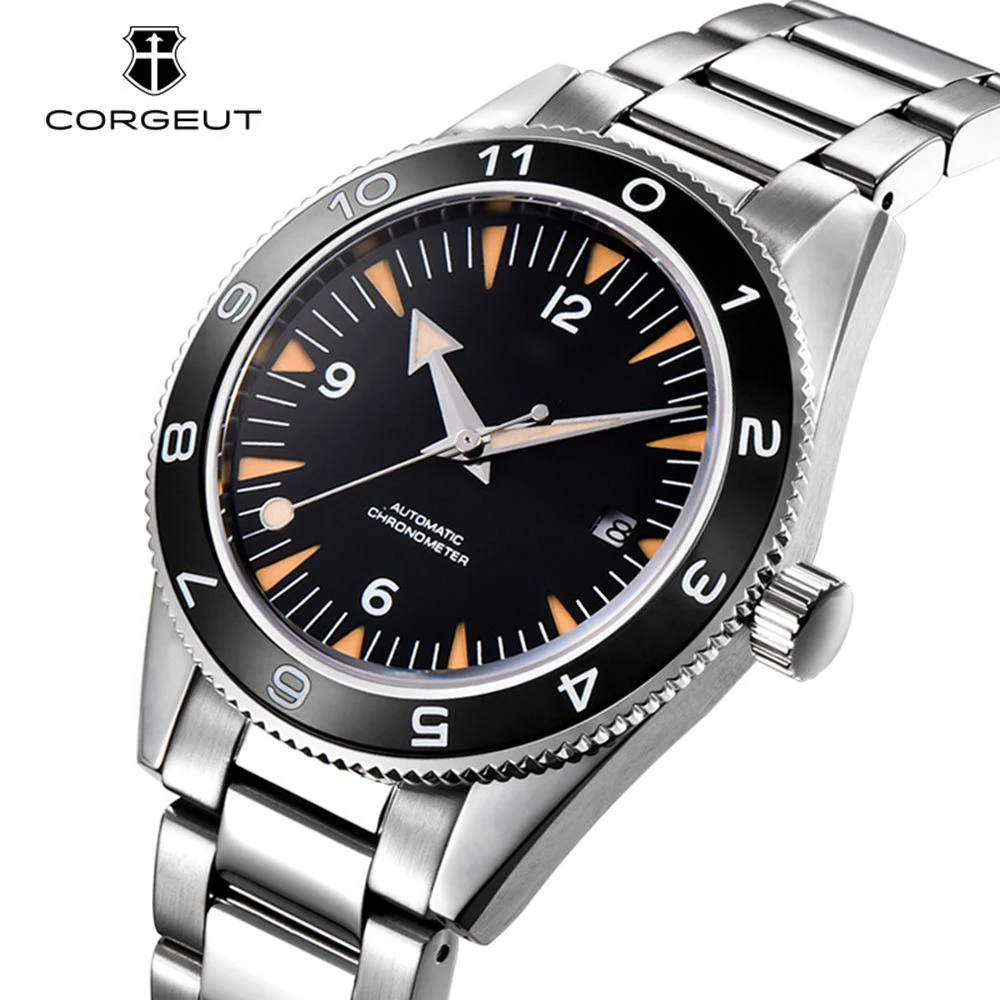 شعار مخصص الرجال ساعة فاخرة NH35 التلقائي ساعات المعصم الميكانيكية السيراميك 41 مللي متر Corgeut الساعات الياقوت Lume الرياضة ساعة 10Bar