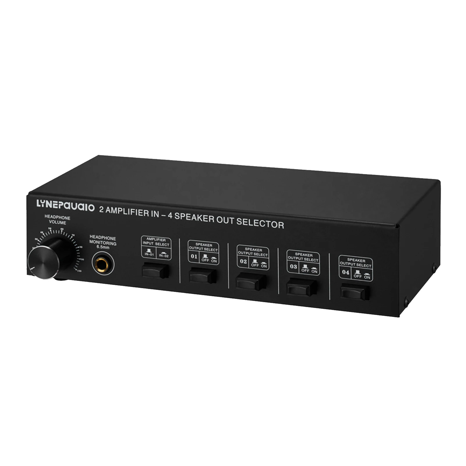 2 in 4 Out Speaker Selector Switch Box 4 Zone Amplifier and Speaker Selector with Volume Control Banana Jack 6.5mm Earphone Jack
