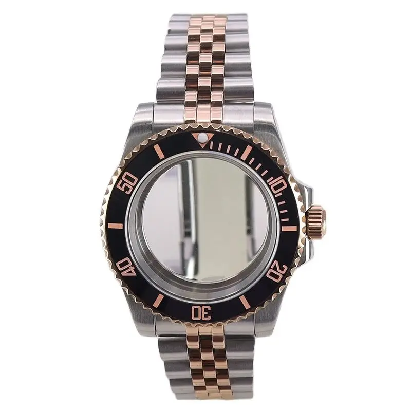 Fenya Silver Rose Gold 40mm Watch Case Jubilee bands Sapphire For Seiko Nh35 Nh36 Eta2824 Miyota8215 28 5mm Dial 120clicks Bezel