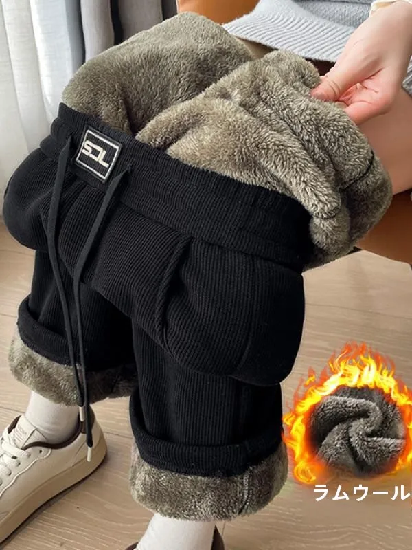 Plus Size Leak-Picking Discount ~ Berber Fleece Wide-Leg Pants Women Autumn and Winter Fleece-lined Thickened Warm Cotton-pad...