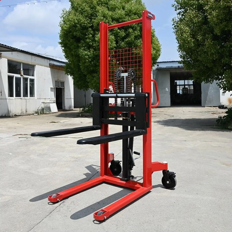 Portable Hand Operated Hydraulic Stacker 2Ton Cargo Handling Vehicle C Channel Steel Lift Cart With Hydraulic Cylinder