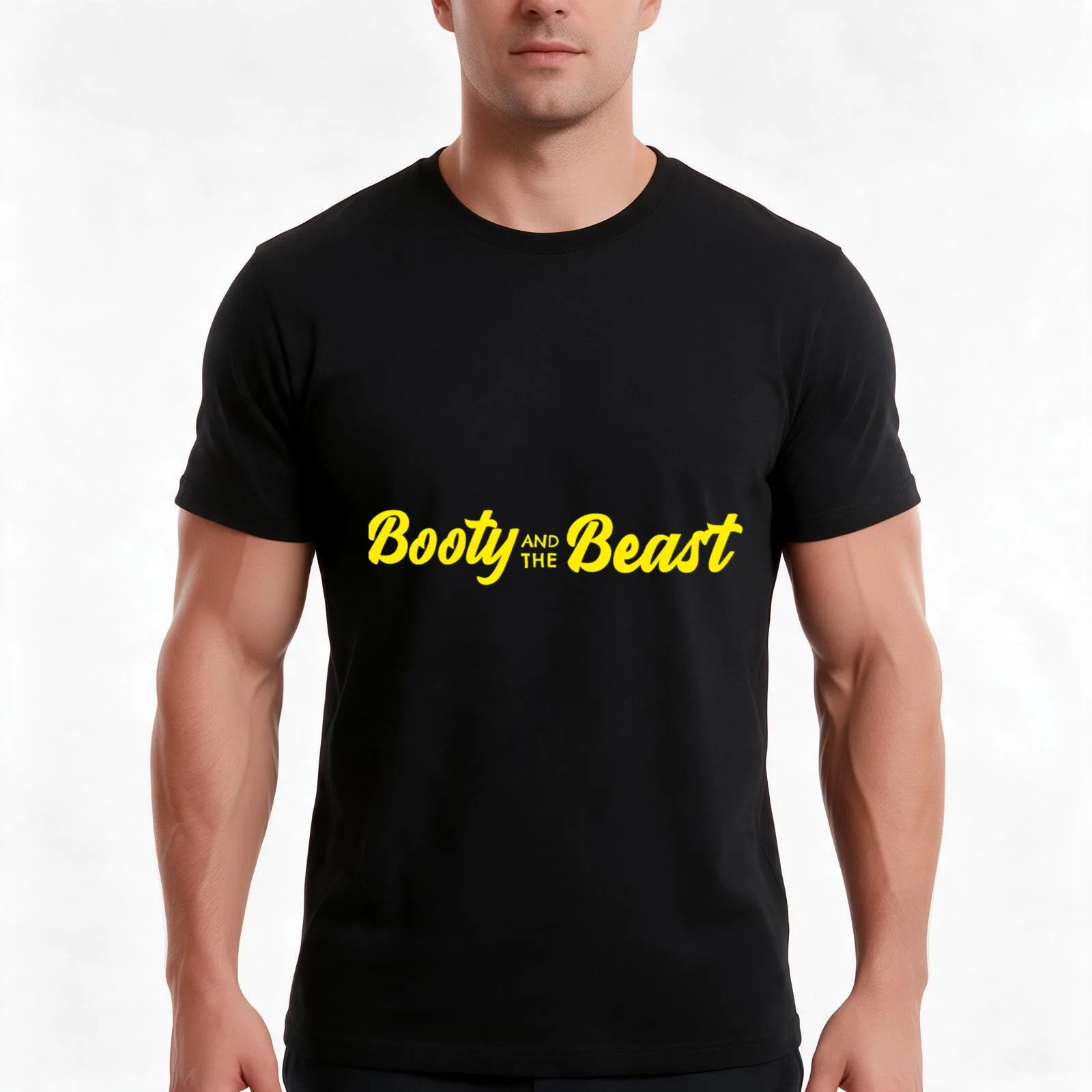 Booty And The Beast Cartoon Pun Fitness Design T-Shirt, Summer Casual Cotton Tee, Oversized Streetwear Tops, Unisex Men Women