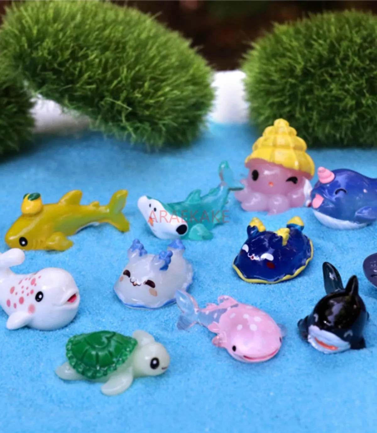 Mini simulation marine creatures, small whales, turtles, octopuses, figurines, micro landscapes, aquarium, and decorative decora